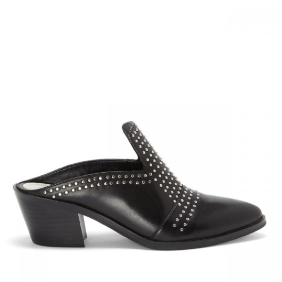 1. STATE Black Studded Rivet Detail Block Heel Mules - Picture 4 of 6